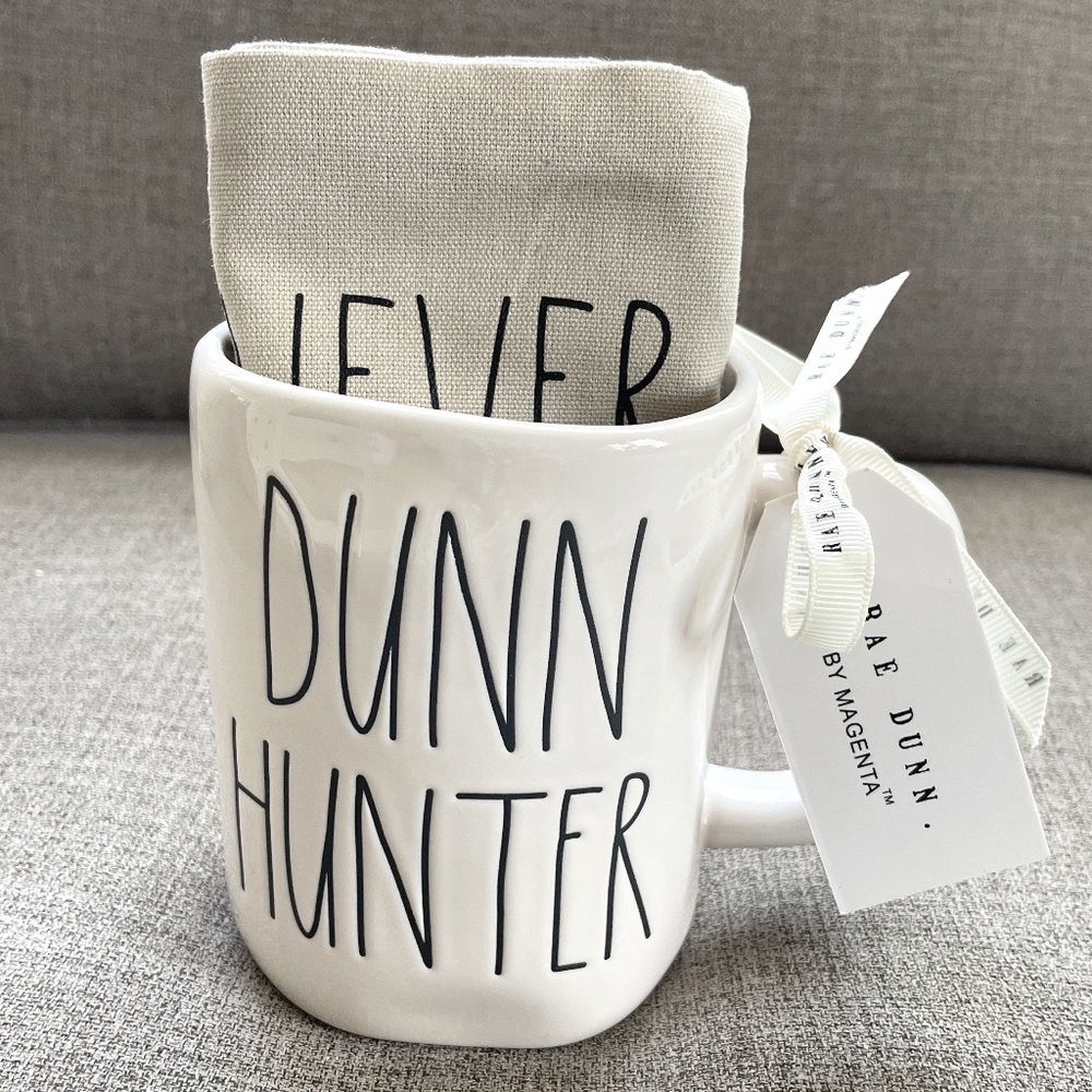 NWT Rae Dunn "DUNN HUNTER" Tea Towel & Mug Set